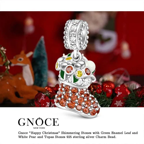 Miniatura 6 de GNOCE Dije de calcetín navideño con piedras brillantes y pera blanca de plata de ley 925, dije colgante de feliz Navidad para pulseracollar, regalo