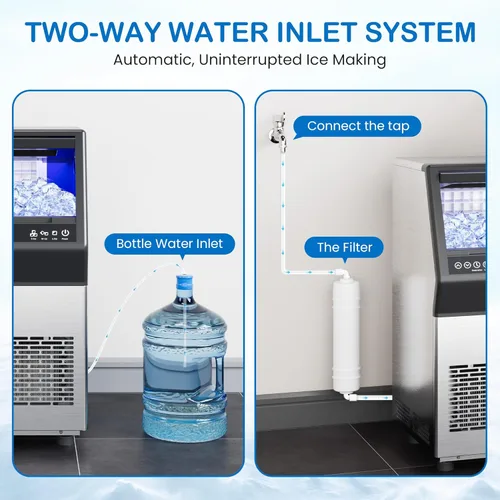 Miniatura 5 de Máquina comercial para hacer hielo, 110 libras/24 horas, de acero inoxidable, con capacidad de almacenamiento de 12 libras, autolimpieza, pantalla
