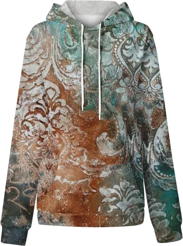 Miniatura 3 de Sudaderas con capucha gráficas para mujer, sudaderas de gran tamaño con cordón y bolsillo, ropa étnica de otoño e invierno