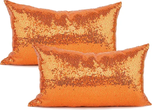 Miniatura 20 de YOUR SMILE Paquete de 2, Nueva Serie de Lujo Oro Rosa Champán Decorativa con Lentejuelas Brillantes y Cómoda Funda de Almohada Decorativa de Satén