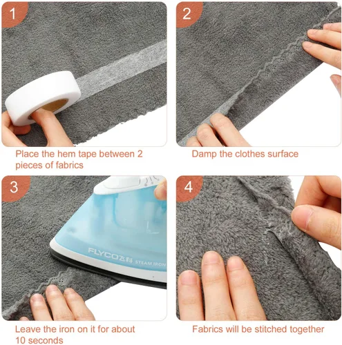 Miniatura 7 de Boao Cinta adhesiva para planchar con dobladillo de 100 yardas, cinta de fusión de tela de doble cara, adhesivo de tela para reparaciones rápidas