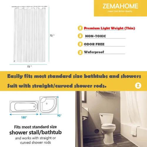 Miniatura 3 de ZEMAHOME Paquete de 4 cortinas de ducha de plástico PEVA de alta calidad, peso ligero, 72 x 72 pulgadas, forro transparente para cortina de baño