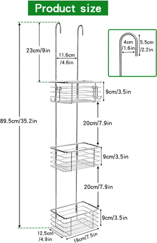 Miniatura 2 de Organizador de baño colgante pequeño de 3 niveles, organizador colgante, soporte para champú de acero inoxidable, organizador de ducha sobre