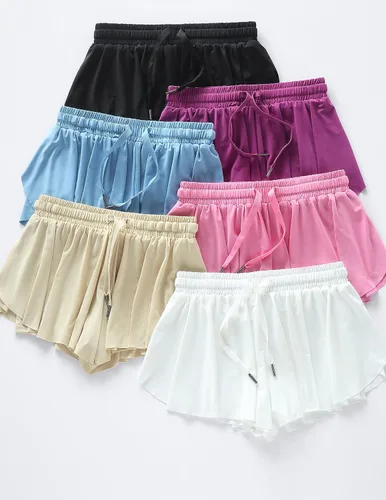 Miniatura 66 de Paquete de 3 pantalones cortos fluidos para niñas con forro de elastano, 2 en 1, faldas de mariposa para jóvenes, para fitness, correr, deportes