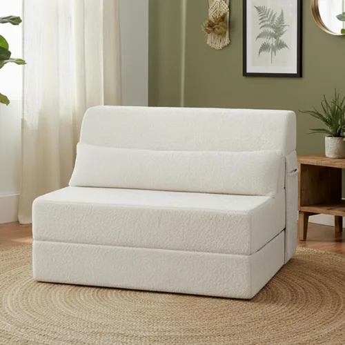 Miniatura 2 de Tiita - Colchón plegable convertible para sofá cama con almohada y bolsillo lateral, colchón de tela de felpa para el suelo, funda lavable