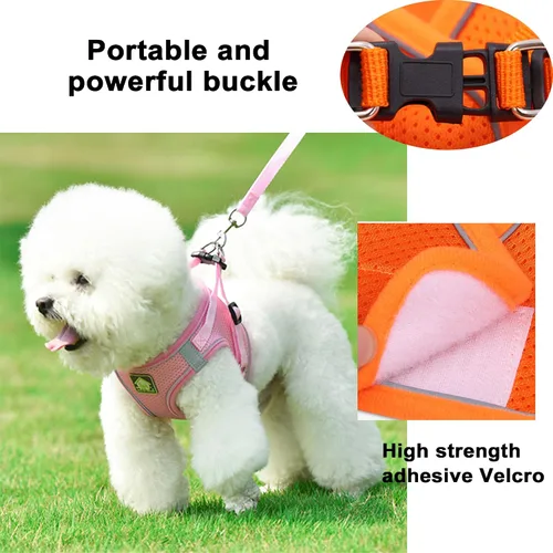 Miniatura 4 de Juego de arnés y correa suave para perros pequeños y pequeños, arnés de malla para cachorros, chaleco reflectante ajustable para perros pequeños