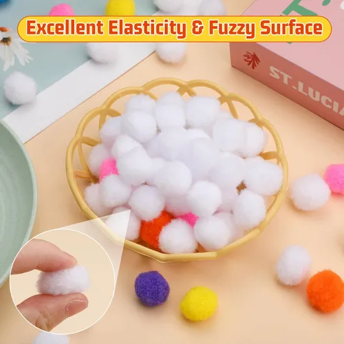 Miniatura 3 de Veroave Pompones Blancos, 150 PCS Pompones de 1 Pulgada para Manualidades, Bolas Peludas Esponjosas para Manualidades de Arte Creativo DIY