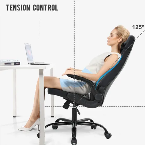 Miniatura 6 de Silla de escritorio ergonómica para videojuegos, de piel sintética, con reposacabezas y reposabrazos, Cuero falso, Camo