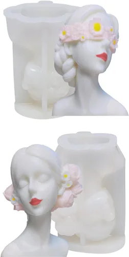 Ojos cerrados Chica con los ojos vendados Chica Aroma Vela Molde de Silicona DIY Carácter Europeo Retrato, Moldes de Escultura para Retrato de Yeso