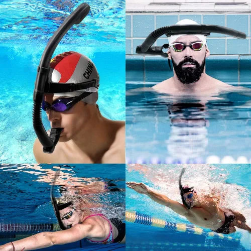 Miniatura 8 de Función de rotación Snorkel de natación para entrenamiento Natación Snorkel delantero Natación Entrenamiento Nadador Buceo Buceo Buceo Cómodo Negro
