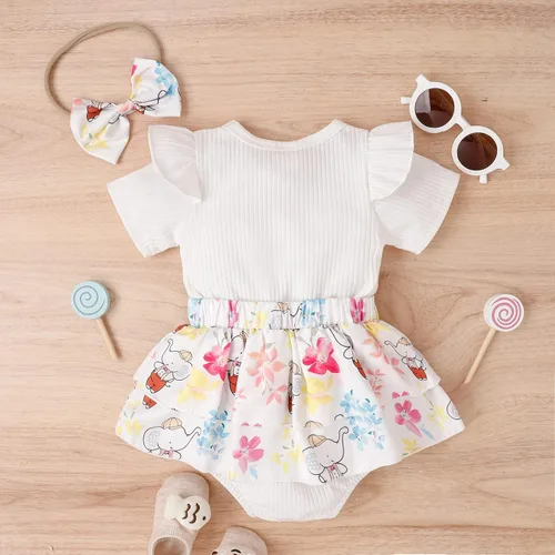 Miniatura 7 de Mameluco para bebé recién nacido, con estampado de letras y lazo, estampado floral, para niña de 0 a 18 meses
