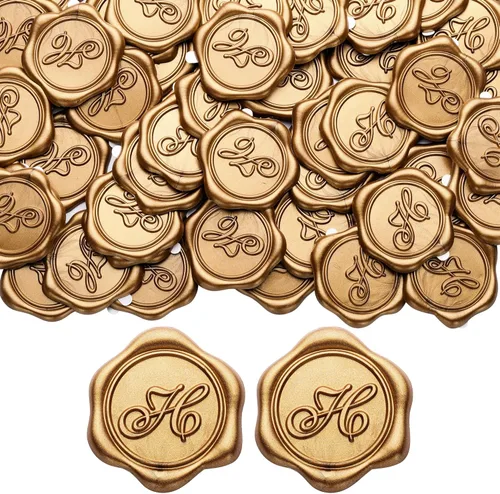 Miniatura 21 de Yoption - Pegatinas de sello de cera con letra inicial del alfabeto L, paquete de 100 unidades, autoadhesivas, estilo antiguo dorado, para sobres