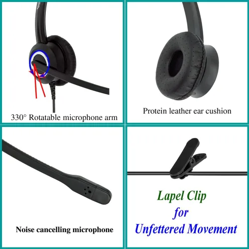Miniatura 3 de Auriculares para teléfono compatibles con Grandstream Yealink Snom Phones Micrófono con cancelación de ruido, voz HD RJ9 y adaptador de 0.138 in