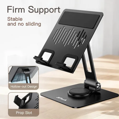 Miniatura 4 de JETech Soporte para tablet, soporte giratorio ajustable de escritorio con base giratoria de 360 grados, soporte plegable para iPad/iPad