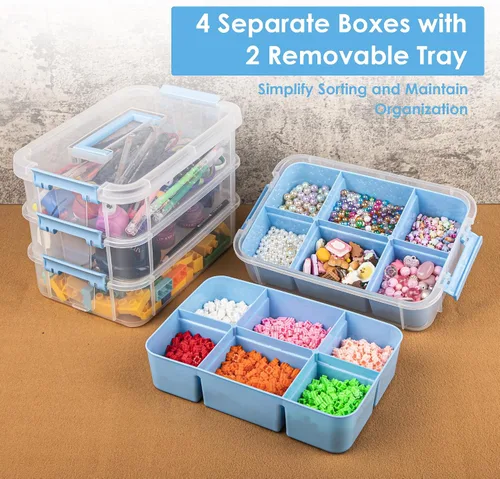 Miniatura 2 de CraftGenes Organizador de almacenamiento de suministros de arte con 2 bandejas extraíbles, 4 capas de 10 cuartos de galón duraderos organizadores