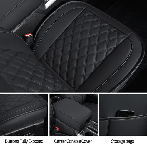 Miniatura 4 de LUCKYMAN CLUB Fundas de asiento de piel sintética F150 para camionetas 2010-2014 F150 2011-2016 F250 F350 F450 (par delantero, negro)