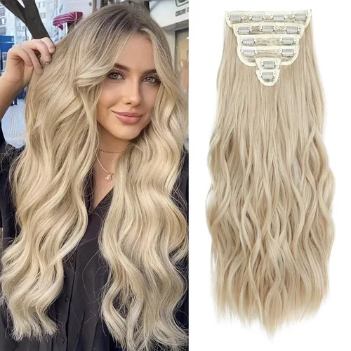 Miniatura 22 de Extensiones de cabello con clip para mujer, negro natural con reflejos marrones, 20 pulgadas, 6 piezas, extensiones de cabello largo, ondulado