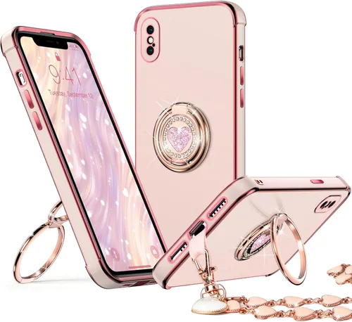 Miniatura 18 de XYZ para Funda de iPhone Xs Max con Soporte, Funda de Teléfono con Doble Soporte de Anillo, Funda de Amor-Corazón Linda de Lujo con Brillantina