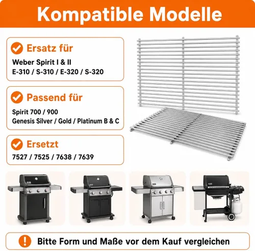 Miniatura 5 de Rejillas para parrilla Weber Spirit 300 y Spirit II GS4 300 Series, Reemplazo de rejillas de acero inoxidable para piezas de parrilla Weber Spirit