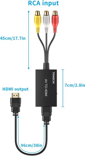 Miniatura 7 de Tengchi Convertidor RCA a HDMI, adaptador compuesto a HDMI compatible con 1080P PAL/NTSC compatible con PS One, PS2, PS3, STB, Xbox, VHS, VCR