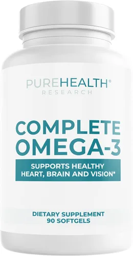 PUREHEALTH RESEARCH Cápsulas blandas completas de aceite de pescado Omega 3 – Suplementos de ácidos grasos omega-3 para mujeres y hombres –