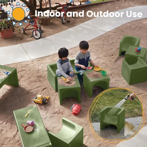 Miniatura 5 de ECR4Kids juego de mesa Tri-Me y silla Cube, muebles multiusos, verde Hunter, 3 piezas Verde cazador