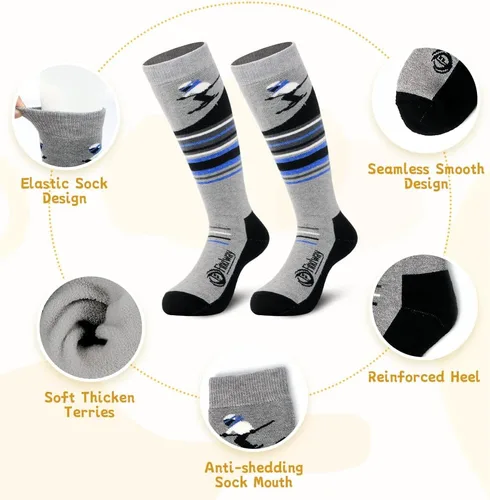 Miniatura 2 de findway Calcetines de esquí para niños de lana merina (2 o 3 pares), calcetines cálidos de invierno, calcetines térmicos de snowboard para niños