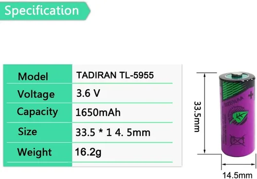 Miniatura 2 de Tadiran Tl-5955 2/3AA 3.6V 1650mAh batería de litio de repuesto para Tadiran TL-2155, TL-4955, TL-5155, TL-5955, SL-361, Xeno XL-055F, ER14335