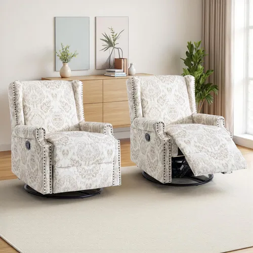 Miniatura 27 de Silla reclinable tapizada, sillón de ala floral con respaldo y reposapiés ajustables, cómoda silla decorativa para leer, sofá individual