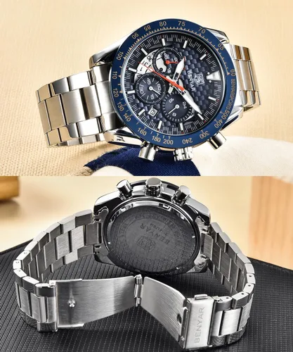 Miniatura 3 de BENYAR Fashion Men's Quartz Chronograph Waterproof Silicone Watches Business Casual Sport Design Wrist Watch for Men Perfect for Father Son Black