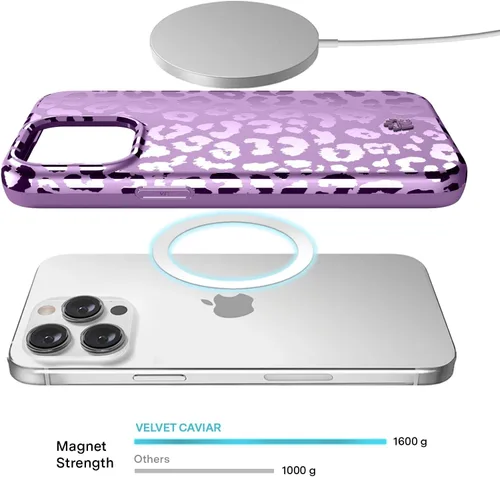 Miniatura 3 de VELVET CAVIAR Funda para iPhone 15 Pro, compatible con MagSafe, probada en caídas de 10 pies, estampado de leopardo y amatista púrpura