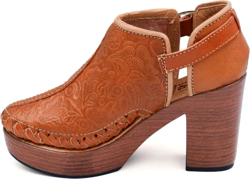 Miniatura 3 de Botines de piel auténtica grabados mexicanos con correa para mujer - Modelo 490
