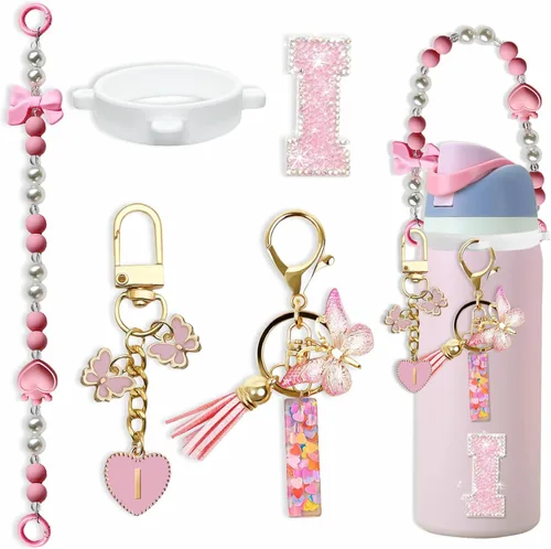 Miniatura 115 de Lindo Juego de Dijes de Letras para Botella de Agua Owala de 24oz, 32oz, 40oz, Owala Kids y Vaso de Café, FreeSip – Incluye Correa con Asa, para Rosa