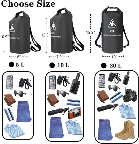 Miniatura 4 de Oak-Sports Dry Bag Mochila impermeable de 5L/10L/20L, bolsa de playa ligera con doble cierre de cremallera para natación, kayak, senderismo