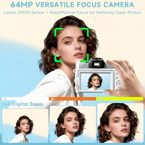 Miniatura 2 de Cámara digital 6K para enfoque automático de fotografía, cámara WiFi de vlogging mejorada 2026 para YouTube con pantalla abatible de 180° de 3 Blanco