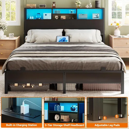 Miniatura 4 de Cabecero Aheaplus para Cama Individual con Almacenamiento, Cabeceros con Enchufes, Puertos USB y Luz LED, Cabecero Individual Solo, Altura