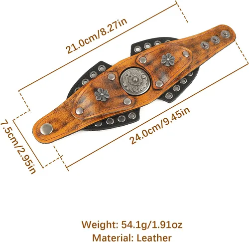 Miniatura 6 de HZMAN Pulseras de Cuero Retro para Hombre Pulsera de Puño de Cuero Ajustable Pulsera Ancha de Muñeca Regalo de Joyería