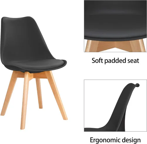 Miniatura 6 de Furniwell Sillas de comedor DSW modernas de mediados de siglo, sillas de cocina laterales tapizadas con patas de madera y cojín acolchado suave