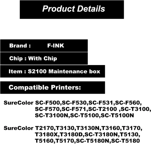 Miniatura 5 de Fink Caja de mantenimiento de repuesto para caja de mantenimiento de tinta S2100 o C13S210057, funciona con impresora SureColor SC-F570 SC-F571