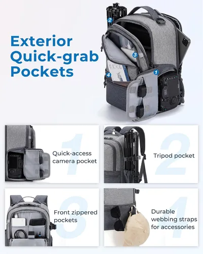 Miniatura 5 de BAGSMART - Mochila para cámara DSLR SLR, pequeñas bolsas para fotógrafos compatibles con Sony Canon Nikon, correa para el hombro, mochila de viaje 2