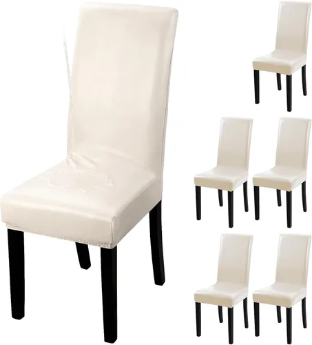 Miniatura 17 de YISUN Fundas para sillas de comedor, cuero sintético macizo, impermeable y resistente al aceite, elásticas, protectoras (negro, paquete de 4)