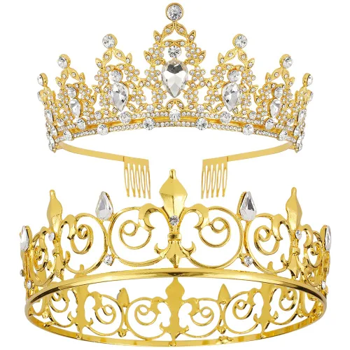Miniatura 9 de AOPRIE King & Queen Artemis Tiara y corona para mujeres y hombres, cristal, aleación, diamantes de imitación, formal, temático, unisex, negro, boda