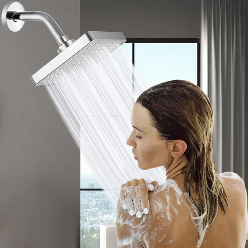 Miniatura 6 de Brazo de ducha con brida, tubo de ducha montado en la pared, adecuado para ducha fija de repuesto y cabezal de ducha de mano (6 pulgadas, cromado)