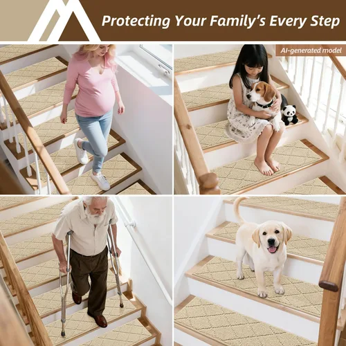 Miniatura 27 de COSY HOMEER - Alfombra antideslizante para escaleras, para interiores y escalones de madera, para niños y perros, 100 % poliéster, base de Beige