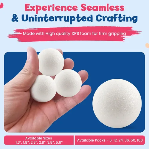 Miniatura 5 de Hygloss Bolas redondas de espuma para manualidades 6 piezas de espuma blanca de 3.8 pulgadas (XPS) para artes, pequeñas bolas de espuma