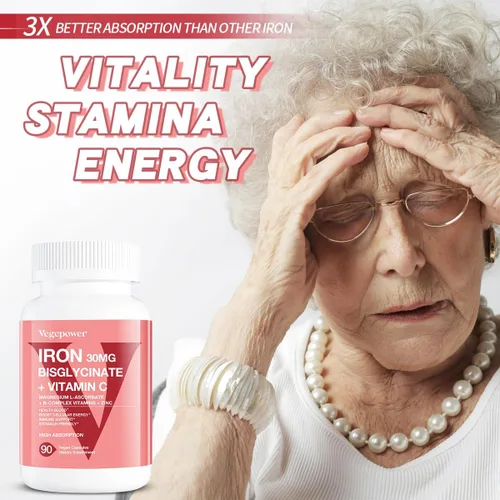 Miniatura 6 de Suplementos de hierro para mujeres y hombres, bisglicinato de hierro vegano 30mg más vitamina C, B12, ácido fólico - pastillas de hierro