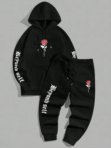 Miniatura 4 de GORGLITTER Conjunto deportivo de 2 piezas para hombre, sudadera con capucha y estampado de letras florales