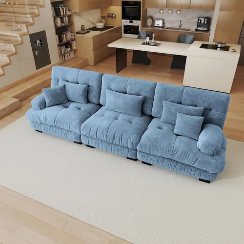 Miniatura 112 de Sofá modular de gran tamaño de 94 pulgadas, sofás seccionales grandes de color beige y blanco para sala de estar, juego de sofá de terciopelo, sofás