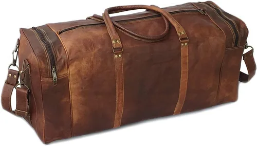 Miniatura 4 de KK's - Bolsa de viaje de cuero vintage, hecha a mano, elegante y duradera, ideal para gimnasio, viajes, bolsa de viaje de cuero genuino, remaches