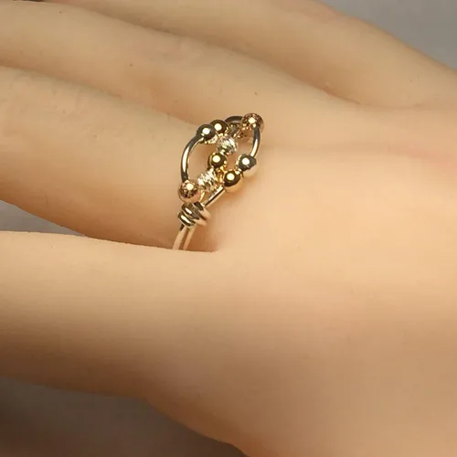 Miniatura 9 de Anillo de preocupación, anillo de ansiedad, anillo giratorio, plata argentium con cuentas, relleno de oro amarillo o rosa de 14 quilates